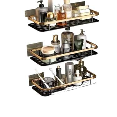 Imagem de Suportes De Parede Para Casa De Banho, Prateleiras Adesivas E AcessóRios(KIT 3-Ouro Preto-Quadrado)