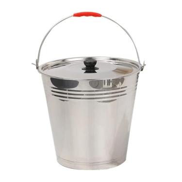 Imagem de uhyOHF Balde grande de aço inoxidável com tampa balde de leite para cabra e vacas para fazendas balde de metal de laboratório, 8L (10L