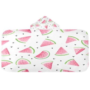 Imagem de CEBUGI Toalha de banho com capuz de melancia em aquarela para crianças toalha de banho macia absorvente com capuz 127 x 59,7 cm toalha de banho de praia para meninos e meninas