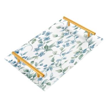 Imagem de Wassud Bandeja de banheiro com videiras florais em aquarela, bandejas de perfume, alça de maquiagem, cômoda, quarto, cozinha, bancada, mesa, 30 x 20 cm
