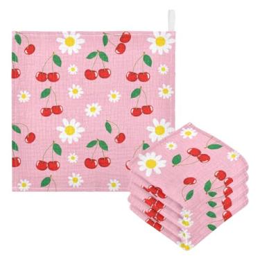 Imagem de Kigai Toalhas de banho Cherry Baby, 3 peças de toalha absorvente ultra macia, toalha de rosto de banho para recém-nascido, lenços de bebê reutilizáveis naturais para pele sensível, lista do bebê como