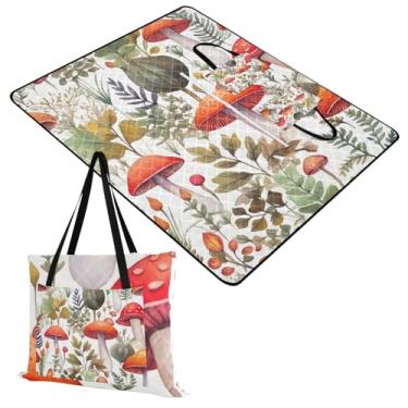 Imagem de WELLDAY Cobertores de piquenique brancos de cogumelos, impermeável, dobrável, 203 x 395 cm, extra grande, para uso ao ar livre, tapete de piquenique para parque, praia, viagens