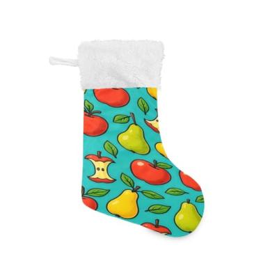 Imagem de Wassud Meia de Natal fofa com punho branco com peras coloridas de desenho animado de 45,7 cm grande para decoração de lareira de lareira 1 pacote