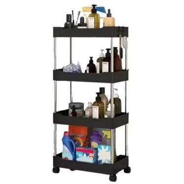 Imagem de Carrinho Organizador Slim 4 Prateleiras com Rodinhas Multiuso, Plástico Resistente, Cozinha, Banheiro e Escritório 0002 (Preto)