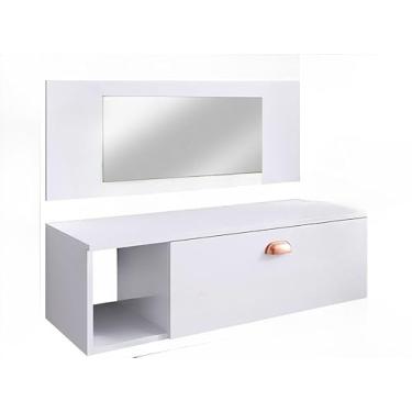 Imagem de Penteadeira ContemporâNea Para Montagem Na Parede Com Nicho E Prateleiras – Inclui Espelho E Gavetas(COM ESPELHO BRANCO)