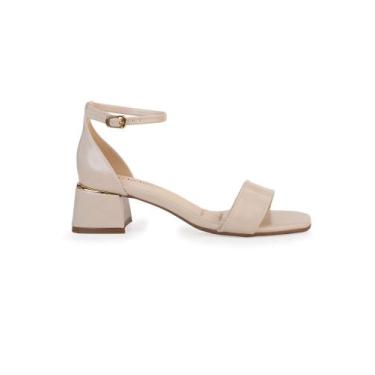 Imagem de Sandália Bebecê Salto Bloco Com Detalhe Dourado Bico Quadrado, Creme, 