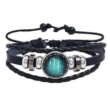Imagem de Pulseira masculina do zodíaco, pulseira de couro do signo do zodíaco, pulseira de guardião da alma, pulseira espiritual empilhável, feita à mão, trançada para presente de aniversário, Metal, outro