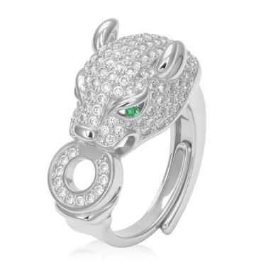 Imagem de Aura & lrena Anéis Pantera banhados a platina 18K não manchados para mulheres, joias de luxo ajustáveis para mulheres, zircônia cúbica AAA, joias elegantes de leopardo, presente moderno exclusivo para