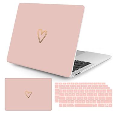 Imagem de Seorsok Capa compatível com MacBook Air de 13 polegadas 2020 2019 2018 versão A1932 A2179 M1 A2337 Touch ID, capa rígida de plástico com estampa de coração dourada e fofa com capa de teclado, rosa