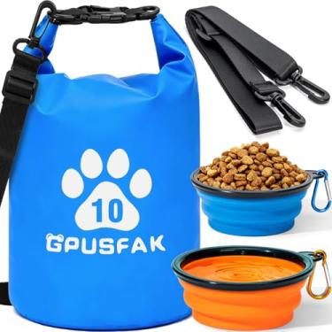 Imagem de GPUSFAK Bolsa de armazenamento de ração para animais de estimação com zíper com tigela de viagem (64 xícaras) - Bolsa de viagem para comida de cachorro à prova d'água Recipiente de ração para