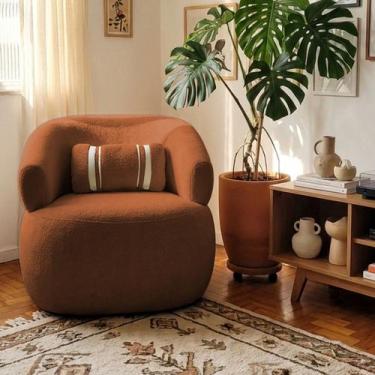 Imagem de Poltrona Orgânica Chloe Boucle Redonda Decorativa com Almofada Plumant