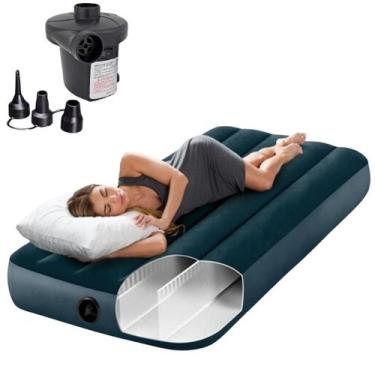 Imagem de Colchão inflável solteiro intex fiber tech 191x76x25cm + bomba ar elét