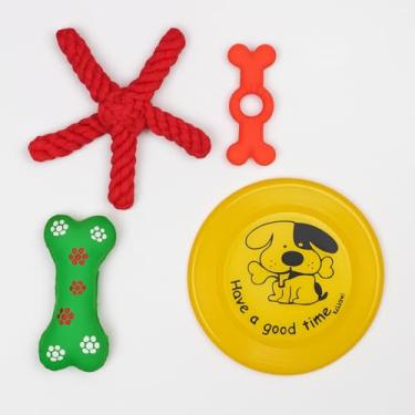Imagem de Kit de Brinquedos para Cachorro com 4 Peças, Mordedor de Osso PVC, Corda Estrela do Mar, Osso com Som e Frisbee 20cm