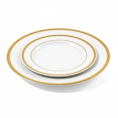 Imagem de Kit 10 prato acrílico de jantar borda ouro + sobremesa festa - 0000273