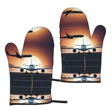 Imagem de Mochila Avião - Conjunto de 2 peças de luvas isoladas estampadas, resistente ao calor para uso em cozinha e forno de churrasco, à prova d'água.