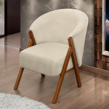 Imagem de Poltrona Sala Yumi Veludo Gelo Pés Madeira Maciça Castanho - ARKELL, G