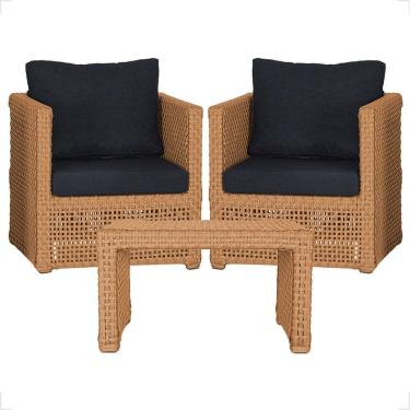 Imagem de Mesa E 2 Poltronas Madri Corda Náutica Estofado 12 Trama Terra Cota