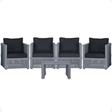 Imagem de Mesa E 4 Poltronas Madri Corda Náutica Estofado 12 Trama Prata