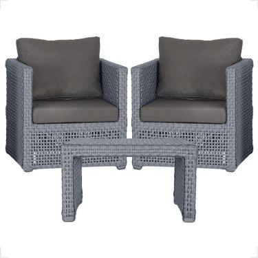 Imagem de Mesa E 2 Poltronas Madri Corda Náutica Estofado 11 Trama Prata