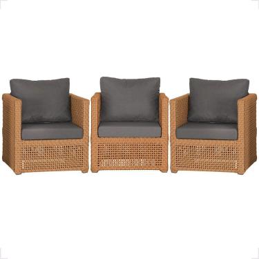 Imagem de 3 Poltronas Madri Alumínio Corda Náutica Estofado 11 Trama Terra Cota