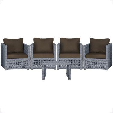 Imagem de Mesa E 4 Poltronas Madri Corda Náutica Estofado 9 Trama Prata