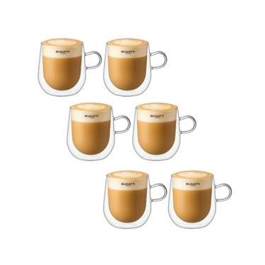 Imagem de Conjunto 6 Canecas Parede Dupla 300ml Capuccino Café Bugatti