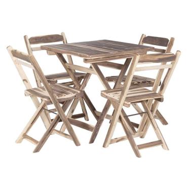 Imagem de Conjunto Mesa Dobrável Com 4 Cadeiras 100% Madeira Maciça Ypê Natural