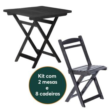 Imagem de Kit 2 Mesas Dobráveis Com 8 Cadeiras 100% Madeira Maciça Ypê Preto