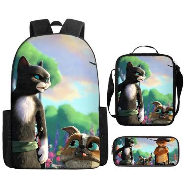 Imagem de Conjunto de mochilas Puss in Boots Cartoon Kids School Nylon 3 unidades