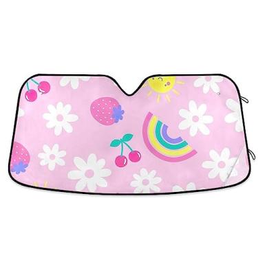 Imagem de Lindo sol fruta margarida flor arco-íris para-sol para-brisa carro, protetor solar de carro escudo térmico, protetor solar de carro