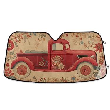Imagem de Retro Vintage Flowers Red Truck Auto Sun Shade, protetor solar de carro, protetor solar de carro, para caminhão, SUV, carro manter fresco, acessórios de carro