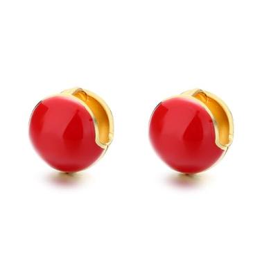 Imagem de Brincos vintage de imitação de esmalte dupla face, banhado a ouro 14 quilates, pequeno, brincos de meia bola, joias de Natal para dia dos namorados, presentes para mulheres (vermelho)