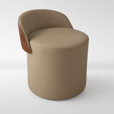 Imagem de Puff Encosto Corino Suede Redondo Confortável Sala Moderno Cor:capuccino