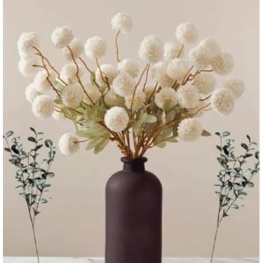 Imagem de Hyhdelisov Arranjo de petúnia artificial, poliéster resistente ao clima, flores mistas de 30 cm, cesta suspensa para ambientes internos e externos (branco leiteiro + eucalipto azul cinza)