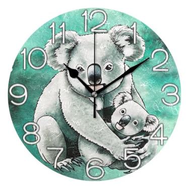 Imagem de GAIGEO Relógio de parede analógico decorativo operado por bateria silencioso relógio de cozinha rústico, decoração de parede vintage sala de estar arte de urso coala aquarela, 25 cm, ponteiros