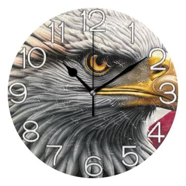 Imagem de GAIGEO Relógio de parede analógico com bandeira americana pássaro cinza legal decorativo quarto cozinha relógio redondo sem tique-taque silencioso, sala de estar, decoração de parede moderna, 25 cm