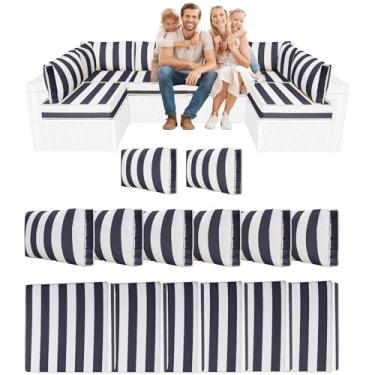 Imagem de Almofadas seccionais externas de 14 peças, substituição de almofadas de sofá resistentes à água, almofadas de espuma de alta densidade para móveis de pátio de 10 cm, serve para conjunto de conversas