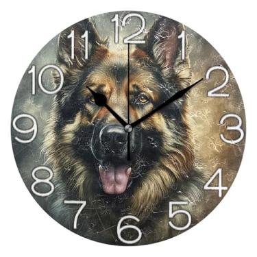 Imagem de GAIGEO Relógio de parede analógico decorativo operado por bateria relógio de quarto cozinha, arte de parede moderna legal decoração de casa arte legal cachorro lobo, 25 cm, ponteiros pretos