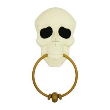 Imagem de Campainha de Caveira com Luz e Som, Halloween, Decoração Festiva, Polipropileno, 30x14cm, à Pilhas, Olhos Vermelhos