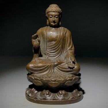 Imagem de FENNYYAR Imitação de ornamentos de mesa de estátua de Buda de bronze antigo, 10 cm, decoração de Feng Shui para casa, presentes artesanais