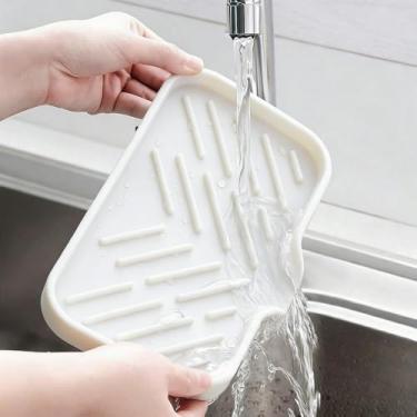 Imagem de 1 rack de armazenamento de porta-copos de silicone bege pequeno - tapete de sabão de drenagem impermeável, ideal para vaso sanitário e banheiro, uso na cozinha