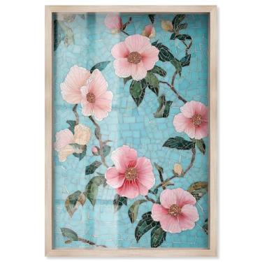 Imagem de Memory of a Roman Villa III Shadowbox Print Blue Floral Wall Art por Art Remedy, moldura loira, 53 x 78 cm
