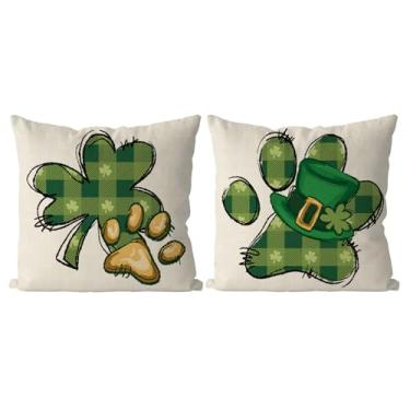 Imagem de GAGEC Capas de almofada de Dia de São Patrício 45,7 x 45,7 cm Conjunto de 2 fronhas de almofada de pata de cachorro para decoração de sofá de casa