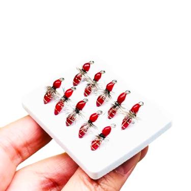 Imagem de Qievcrme 10 peças de moscas amarradas à mão, iscas/anzóis para pesca com moscas molhadas, biônica, griffiths, isca artificial para truta, robalo e salmão para pesca em rios lagos (vermelho)
