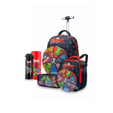 Imagem de Kit Mochila Lancheira Estojo Garrafa Escolar Avengers Marvel