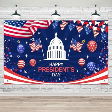 Imagem de 187 x 119 cm Banner Feliz Dia do Presidente Tecido Durável Pano de Fundo Patriótico para Sala de Aula Material Escolar para Eleições Presidenciais e Memorial Day