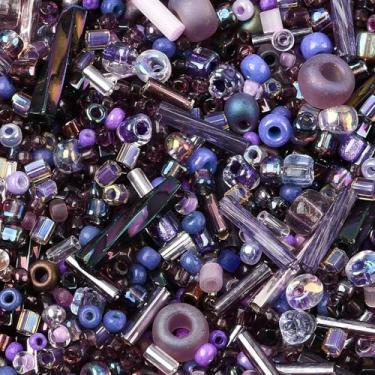 Imagem de 10 g de contas de vidro sortidas roxas mini contas de tubo de cornetim de vidro lampwork contas espaçadoras redondas soltas para pulseiras faça-você-mesmo, colar, brinco, joias, kits de achados