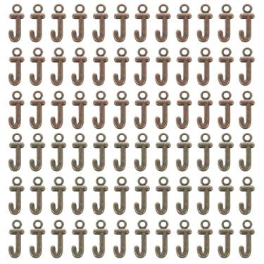 Imagem de YELARXI Pingente de letra A-Z com inicial do alfabeto pingente de liga capital, adequado para fazer joias pulseiras DIY colar - J (pacote com 100, ciano escuro/bronze vermelho)