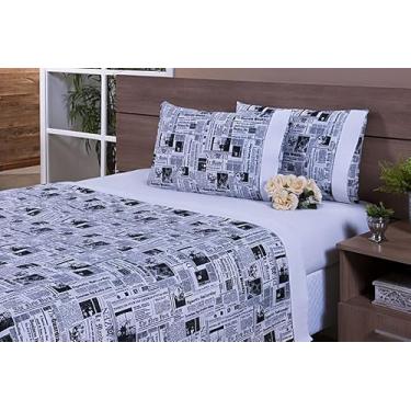 Imagem de Jogo Lençol 4 Peças Casal 188x138 100% Algodão Estampado Jornal (Jornal/Branco, 40cm, 200)