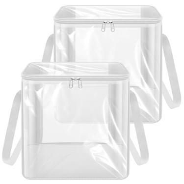 Imagem de Pacote com 2 caixotes de armazenamento, sacos de armazenamento de PVC duráveis com zíper, tampa e alça resistentes, organização discreta e dobrável para roupas, cobertores, livros e muito mais